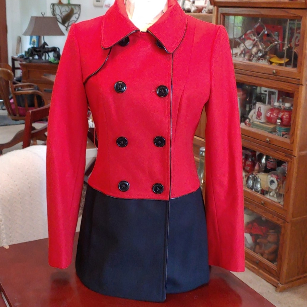 Steve Madden Red Black Button Coat Jacket Small
